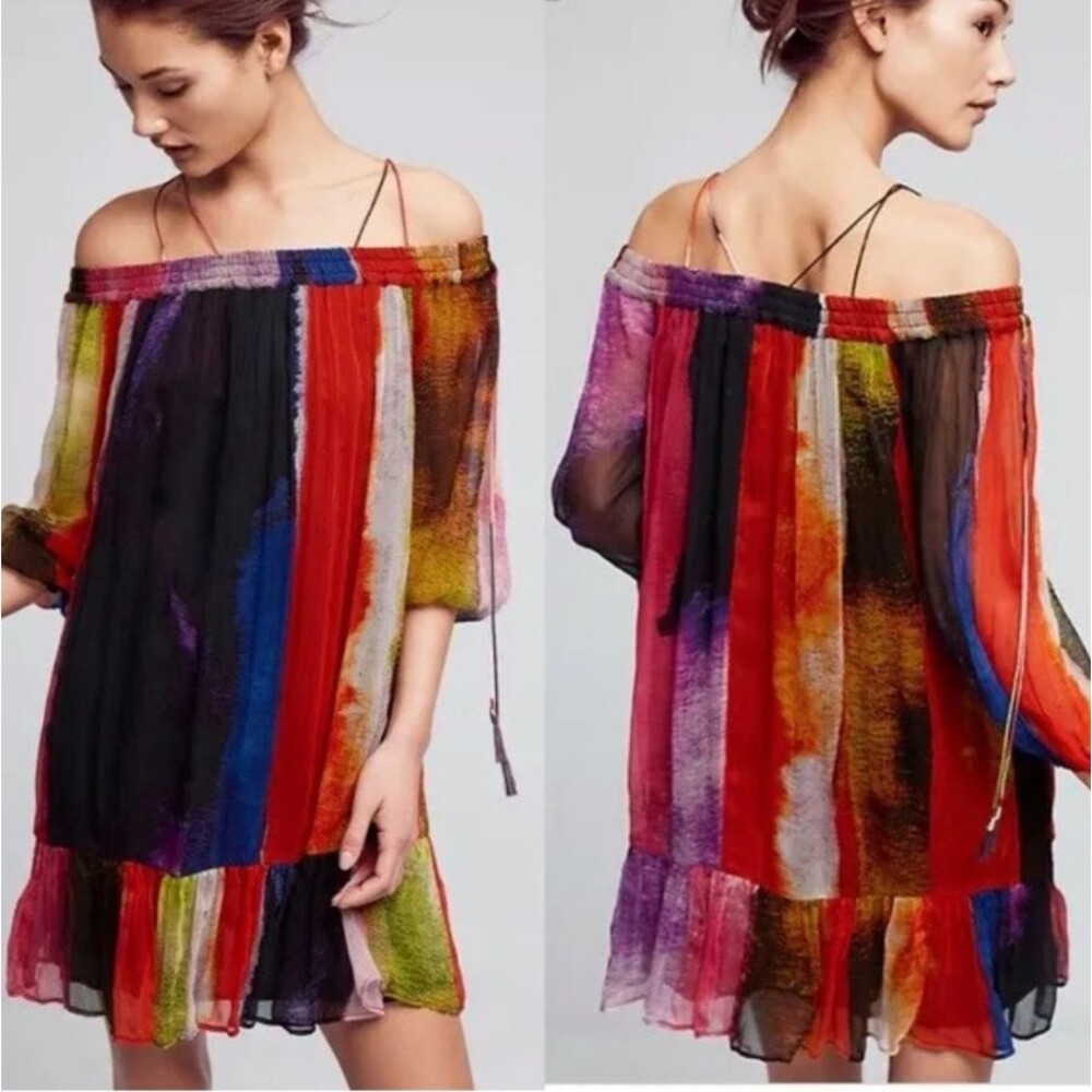 Floreat Multicolor Striped Off-Shoulder Mini Dress